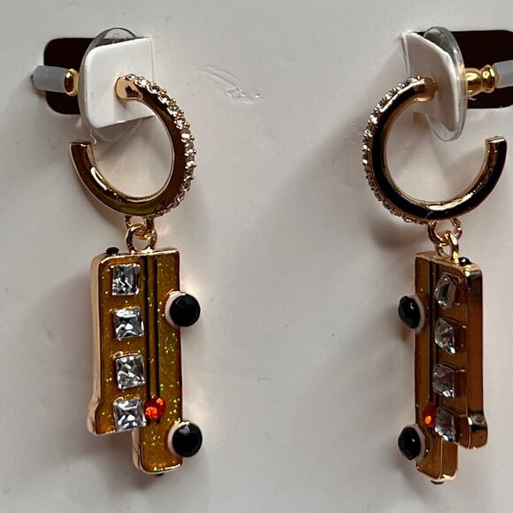 School Bus Baublebar Wheels on the Bus Dangle Hoop Earrings - Picture 3 of 3